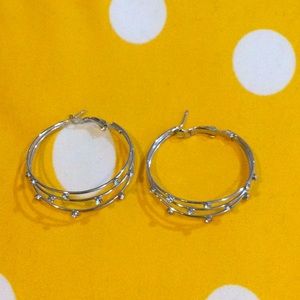 Silver statement Hoop earrings with rhinestones.